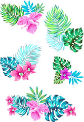 set of vector flowers. in tropical bouquets - obrazy, fototapety, plakaty