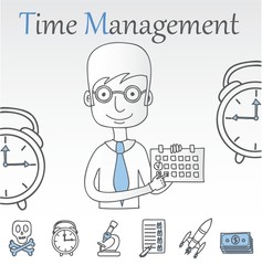 Modern vector illustration with simple line flat design of time management