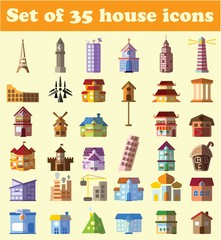 Illustration of house and builder and historical place icons