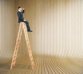 Research concept, businessman on ladder