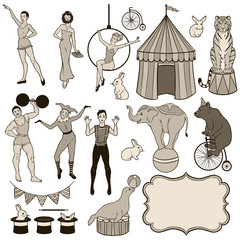 Set of various circus elements: people, animals and decoration © paw