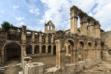 Exterior view of the monastery abandoned in Rioseco, Burgos, Spain