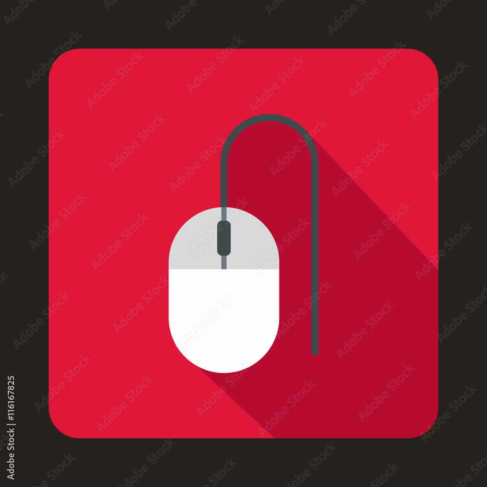 Poster computer mouse icon in flat style on a pink background
