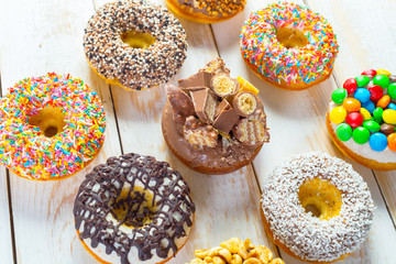 Donut. Sweet icing sugar food. Dessert colorful snack.