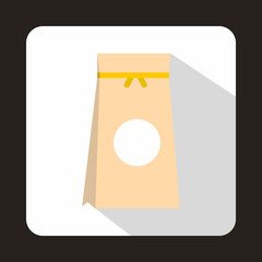 Tea packed in a paper bag icon in flat style on a white background