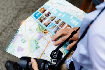 Male tourist in city