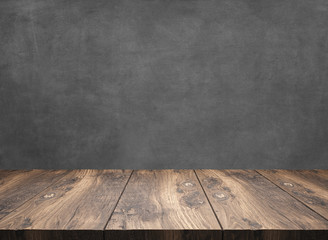 wooden table with blackboard