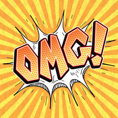 OMG comic word bubble pop art retro style, Oh My God comics abbreviation