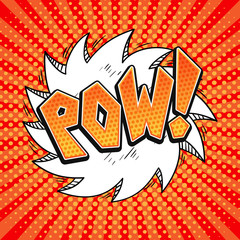 Pow comic word bubble in pop art retro style. Hand drawn speech bubble with word POW!