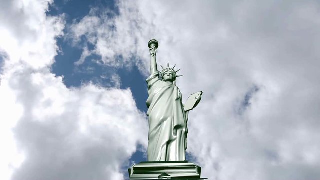 Statue Of Liberty stands on cloud background