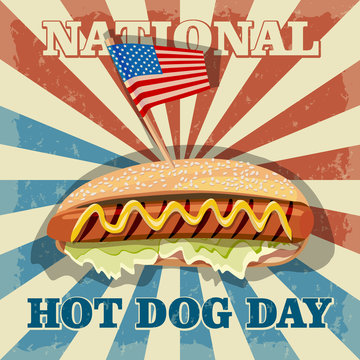 National Hot Dog Day. Hot Dog Vector.