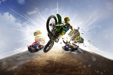 Multi sports motorsport collage dirt bike karting - obrazy, fototapety, plakaty