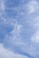 beautiful blue sky and cloud with jet smoke,for background,copy space