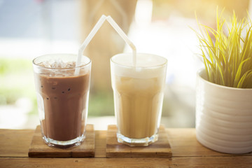 ice coffee  on wood background
