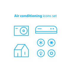 Ductless cooling and heating systems, home air conditioning service icons, climate control concept