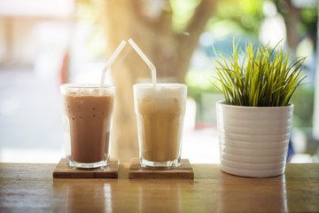ice coffee  on wood background