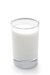 Glass of milk on white background