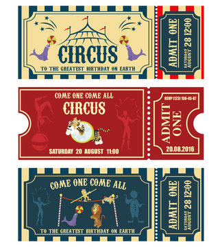 Vintage Circus banner collection. Ticket invitation.