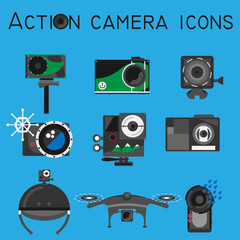 Action camera icons vector set flat style