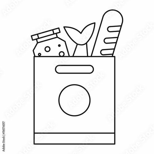 "Grocery bag with food icon in outline style isolated vector