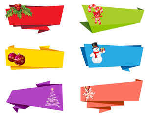 Christmas Label Ribbon Banner Vector