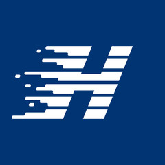 Letter H logo with fast speed lines.