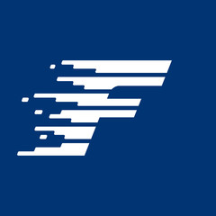 Letter F logo with fast speed lines.