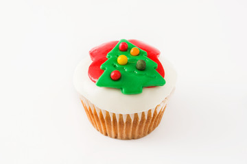 Christmas cupcake isolated on white background

