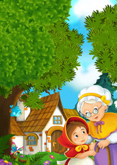 Cartoon scene - granddaughter and grandmother - illustration for children