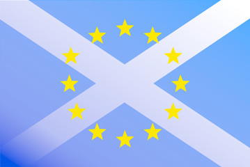 Flags of Scotland and European Union are Superimposed: Scotland Wants to Remain in EU following Brexit Referendum (Concept)