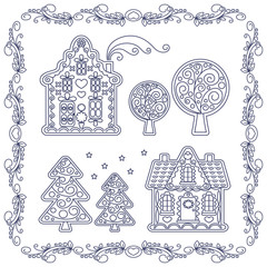 house, gingerbread, christmas, holiday, vector, doodle