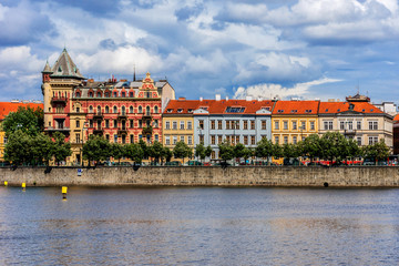 Fototapeta premium View of Bank of Vltava and Old Town. Prague, Czech Republic.