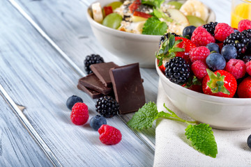 Bowl of fresh fruit. Bblackberries; raspberries; blueberries.