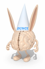 human brain with dunce ears and hat