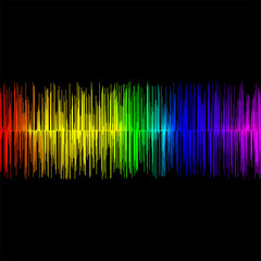 Rainbow music equalizer graph on black background