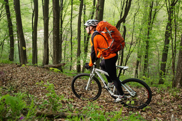 Fototapeta premium Biker on the forest road