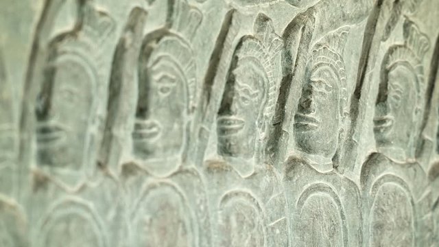 Video 1920x1080 - Ancient carvings on the walls of Angkor Wat close up. Cambodia, 12th century