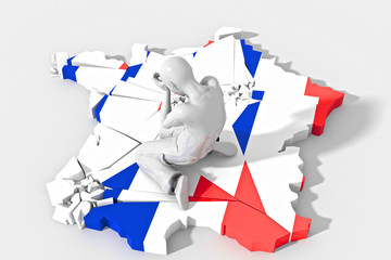 Ragazzo disperato in ginocchio sopra la Francia a pezzi