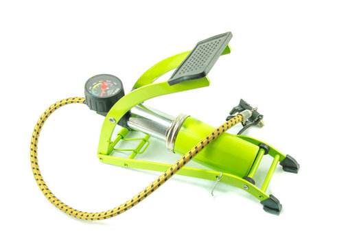 Green foot air pump on white background