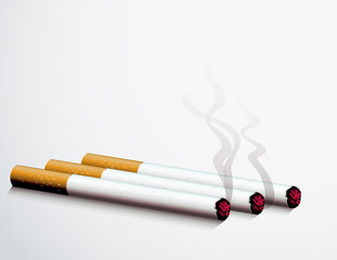 Cigarettes lit with smoke rising up. Vector illustration.