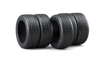 Car tyres stack isolated on white background