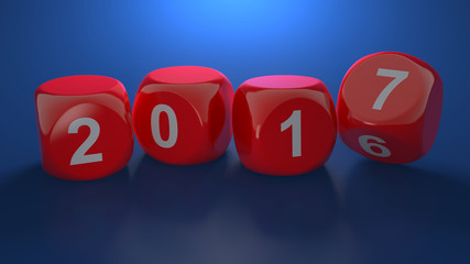 Dice with new year 2017 on blue background