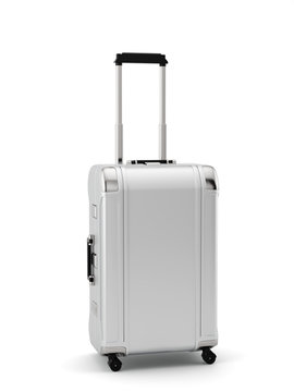 Silver travel suitcase isolated