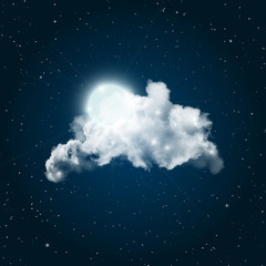 Obraz na płótnie Canvas Full moon shining through big realistic transparent cloud. Dark night sky vector illustration.