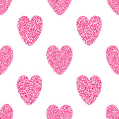 Vector seamless background with tender pink glitter hearts. Valentine's Day shiny sparkling abstract background.