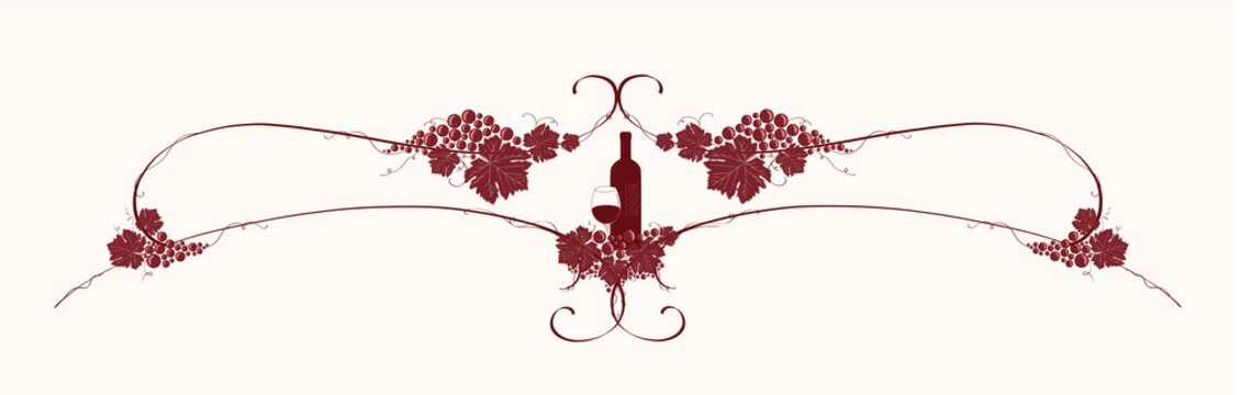 Vintage winery design element. Can be used in menu (restaurant, cafe, bar etc) or other. Includes grapes, leaves,glass, wine, swirls, ornaments, branches, bottle.