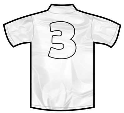 Number 3 three white sport shirt as a soccer,hockey,basket,rugby, baseball, volley or football team t-shirt. Like German or England or USA national team