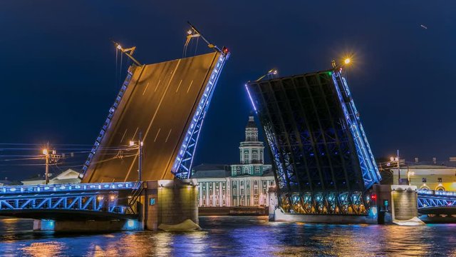 The raised Palace bridge and Kunstkamera timelapse