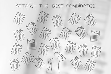 stressed recruiter surrounded by lots of resumes