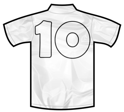 Number 10 ten white sport shirt as a soccer,hockey,basket,rugby, baseball, volley or football team t-shirt. Like German or England or USA national team